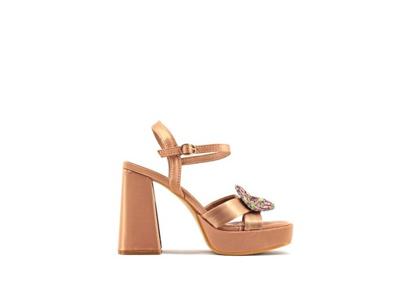 Sandalia De Tacón Ancho Efecto Raso